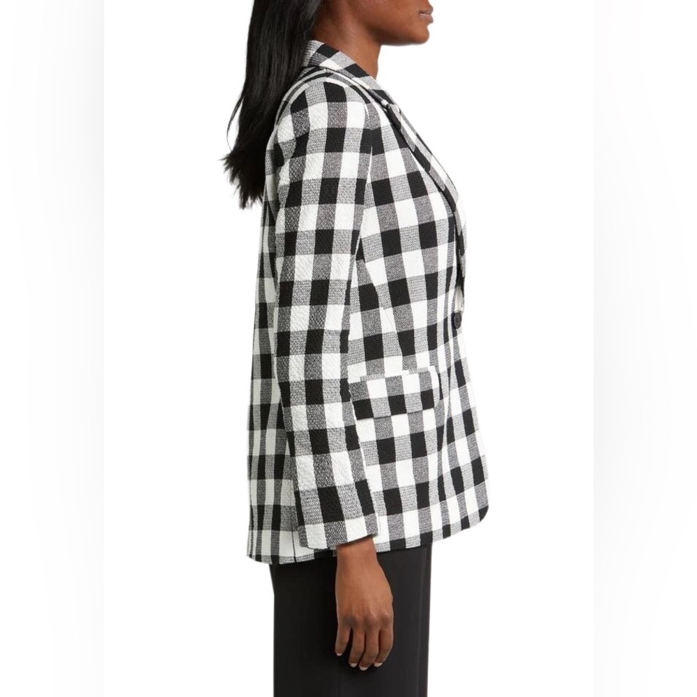 Halogen Black & White Checkered One Button Blazer Jacket - Picture 2 of 15